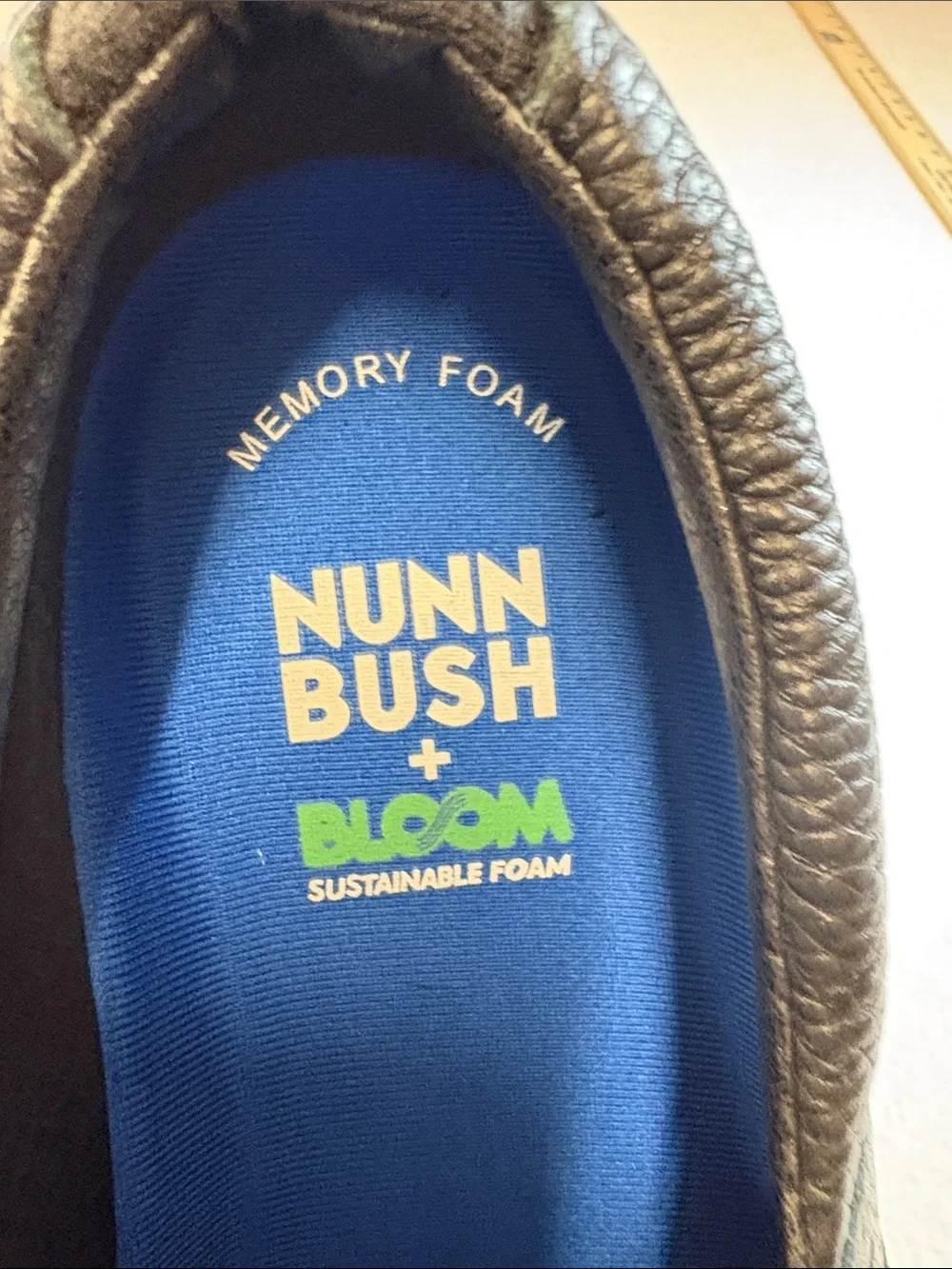 Nunn Bush Black Leather Slip-On Loafers with Blue Insoles